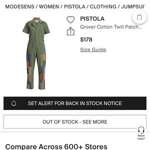 PISTOLA TWILL PATCH JUMPSUIT SIZE SMALL